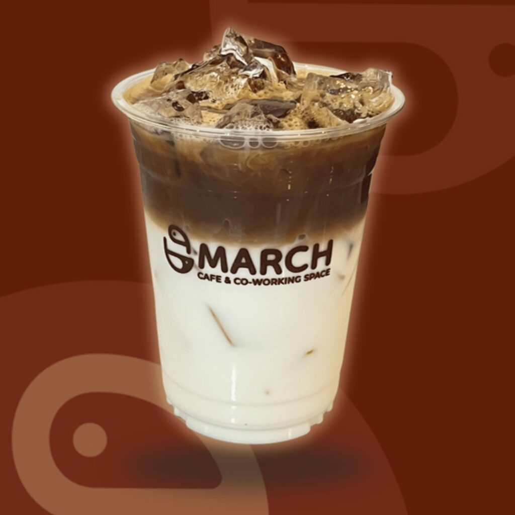 Iced latte in a March cup
